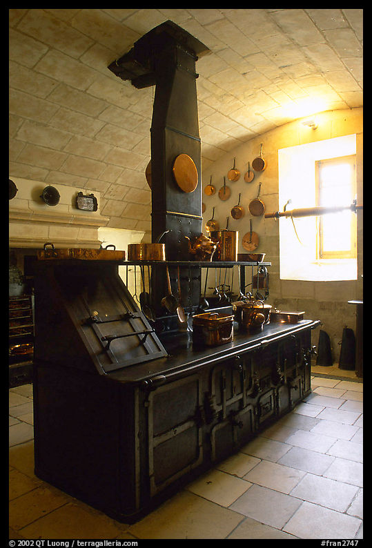 Kitchen of the Chenonceaux chateau. Loire Valley, France