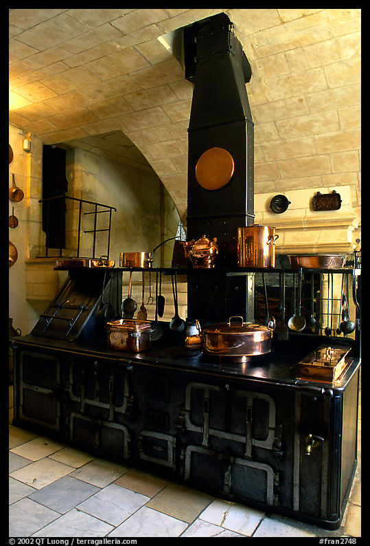Kitchen of the Chenonceaux chateau. Loire Valley, France