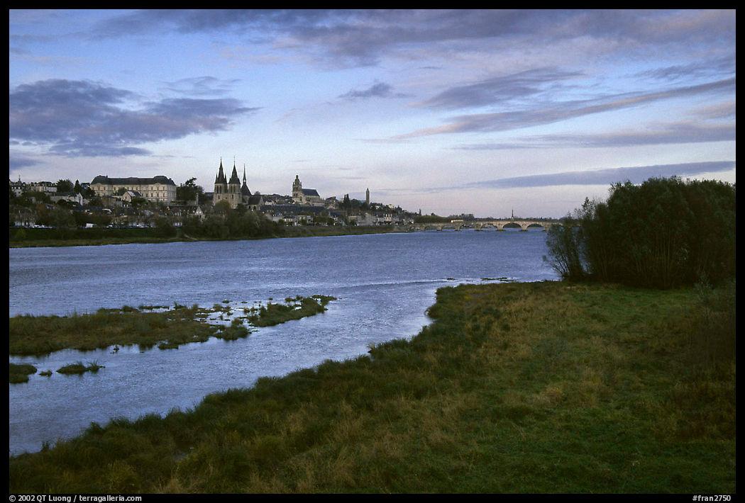 Blois across the Loire River. Loire Valley, France