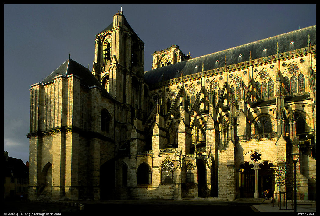 Front of the Saint-Etienne Cathedral before a storm. Bourges, Berry, France
