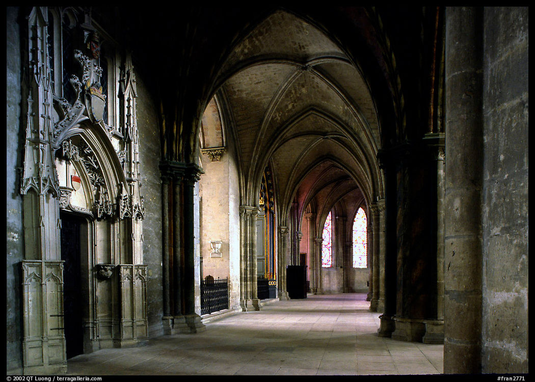Side  aisle inside the Saint-Etienne Cathedral. Bourges, Berry, France