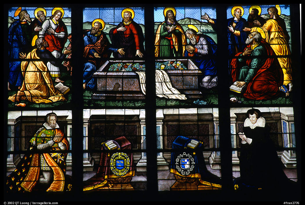 Stained glass detail in the Saint-Etienne Cathedral. Bourges, Berry, France