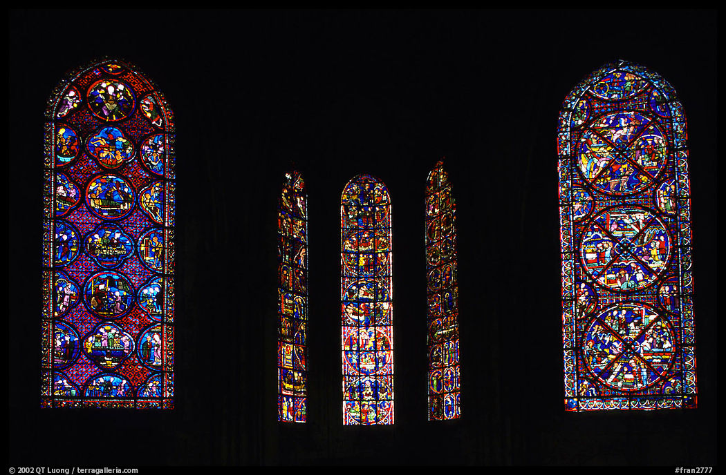 Stained glass windows  in the Saint-Etienne Cathedral. Bourges, Berry, France