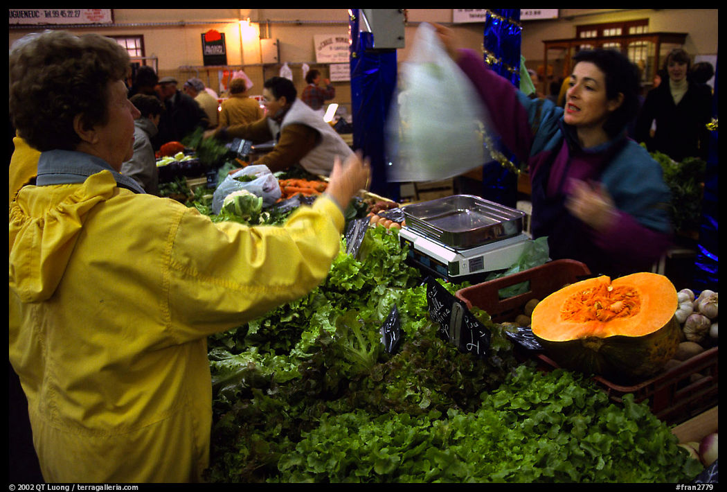 Shopping at the Fresh produce market, Saint Malo. Brittany, France