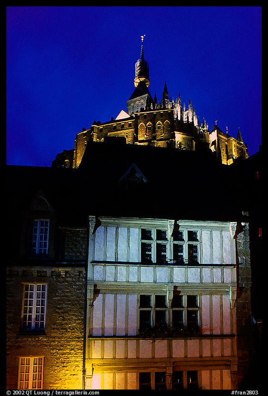 Medieval houses and abbey. Mont Saint-Michel, Brittany, France