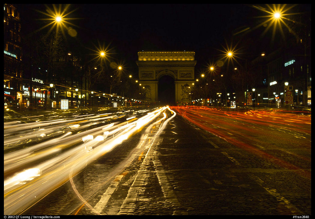 Arc de Triomphe and Champs Elysees at night. Paris, France