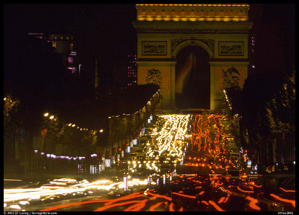 Arc de Triomphe and Champs Elysees at night. Paris, France