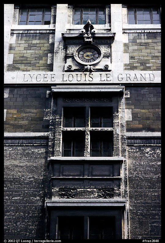 Facade of Lycee Louis-le-Grand, founded by Louis XIV in the 17th century. Paris, France