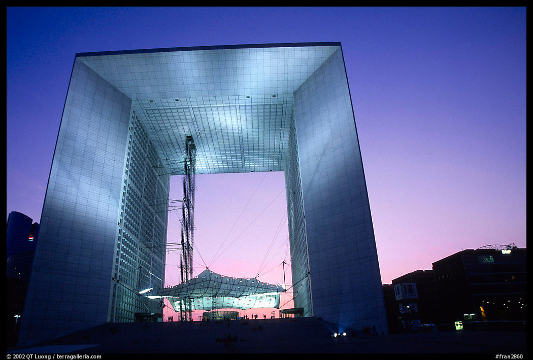 Grande Arche de la Defense at dusk. France