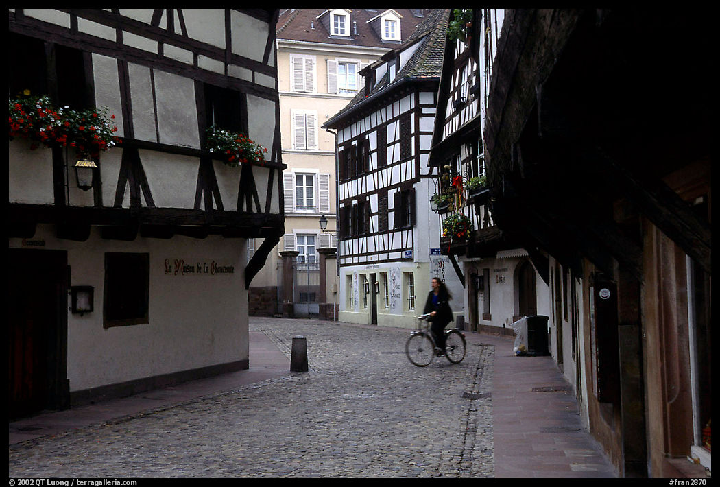 Street with half-timbered houses. Strasbourg, Alsace, France