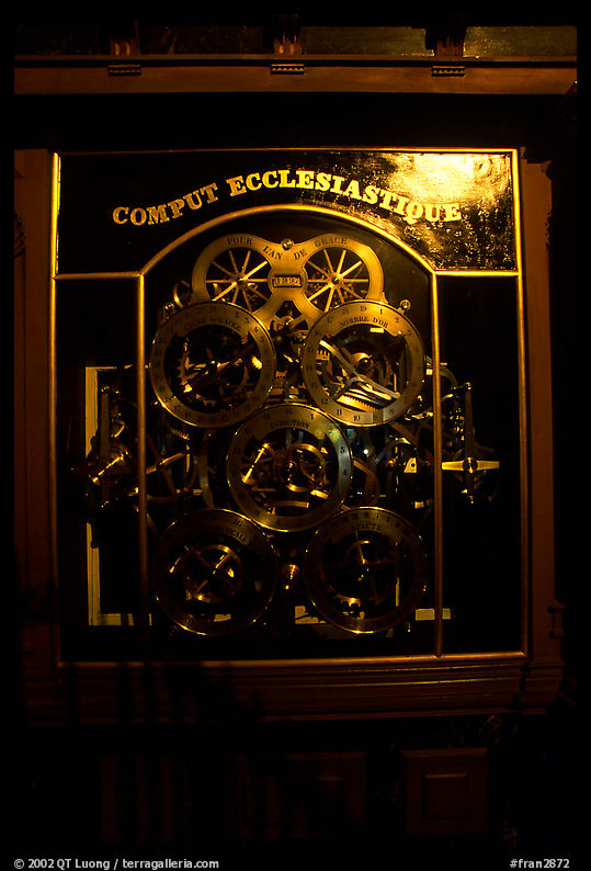 Ecclesiastic clock inside the Notre Dame cathedral. Strasbourg, Alsace, France