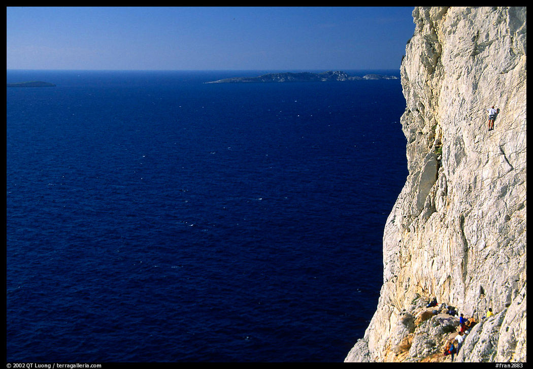 Calanque de Morgiou with rock climbers. Marseille, France