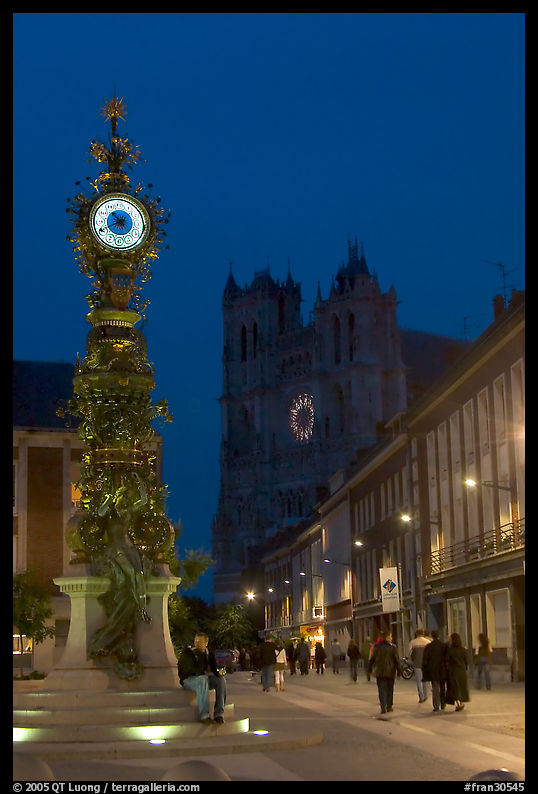 Dewailly Clock on the Marie-Sans-Chemise square by night, Amiens. France