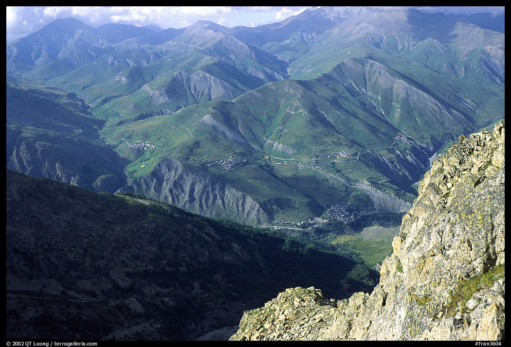 View of La Grave plateau and villages. France
