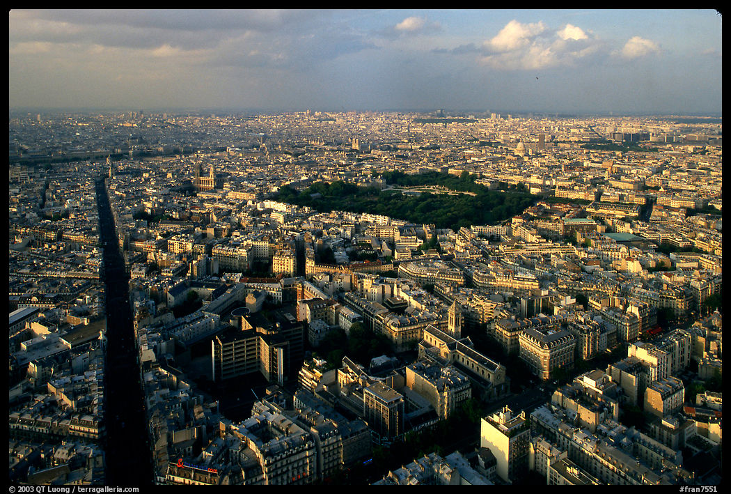 Streets and Luxembourg Garden seen from the Montparnasse Tower. Paris, France