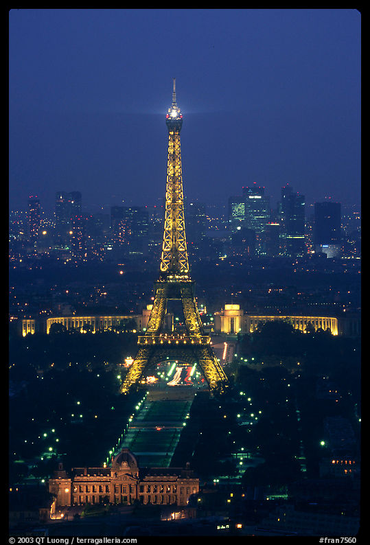 Tour Eiffel (Eiffel Tower) and Palais de Chaillot (Palace of Chaillot)  seen from the Montparnasse Tower by night. Paris, France