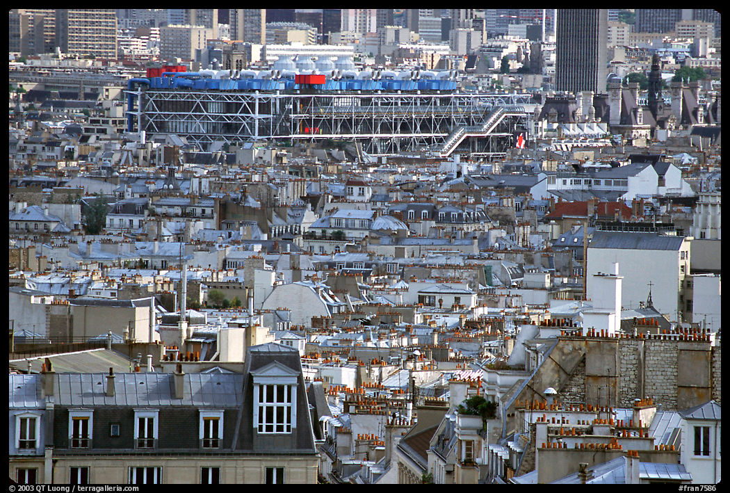 Rooftops and Centre Beaubourg seen from Montmartre. Paris, France