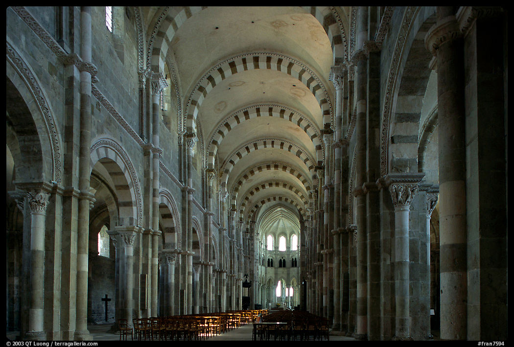Nave of the Romanesque church of Vezelay. Burgundy, France