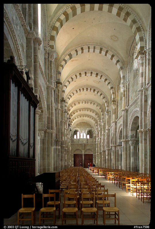 Nave of the Romanesque church of Vezelay. Burgundy, France