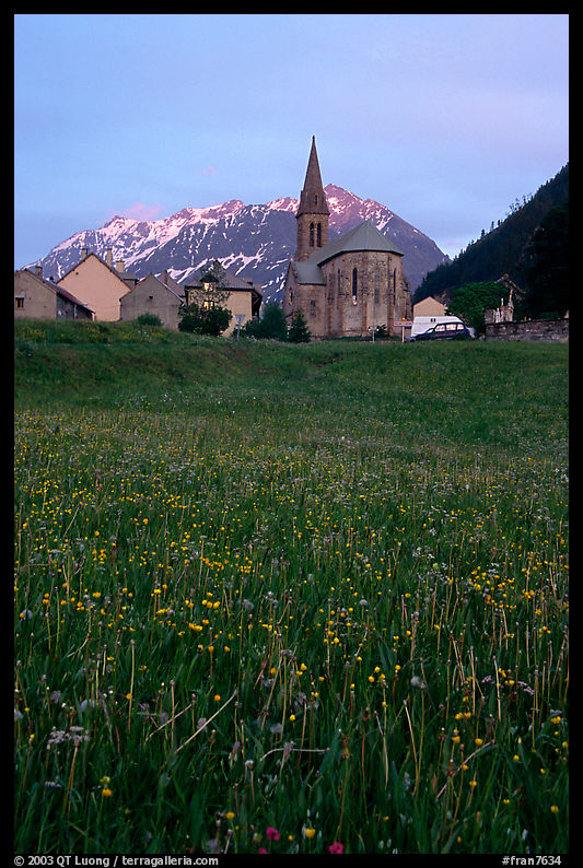 Meadow, Villar d'Arene village,  sunset. France