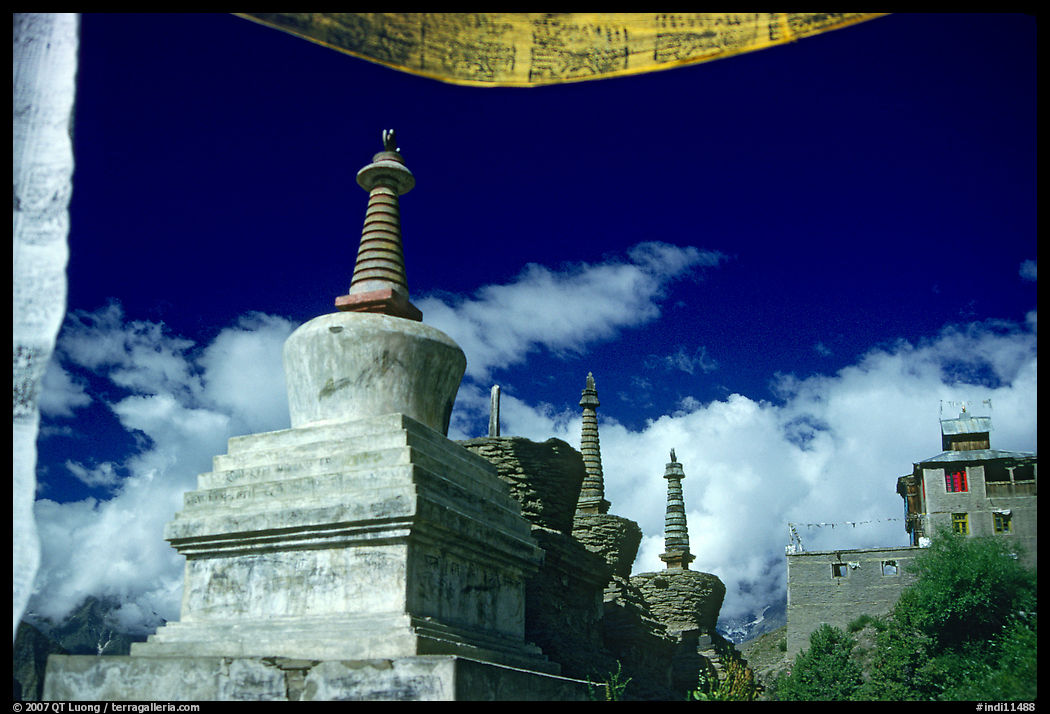 Chortens and  prayer flags, Lahul, Himachal Pradesh. India