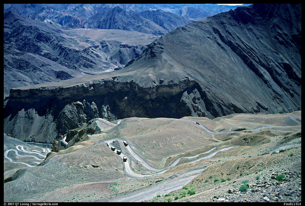 Hairpin turns on Khadung La pass, Ladakh, Jammu and Kashmir. India