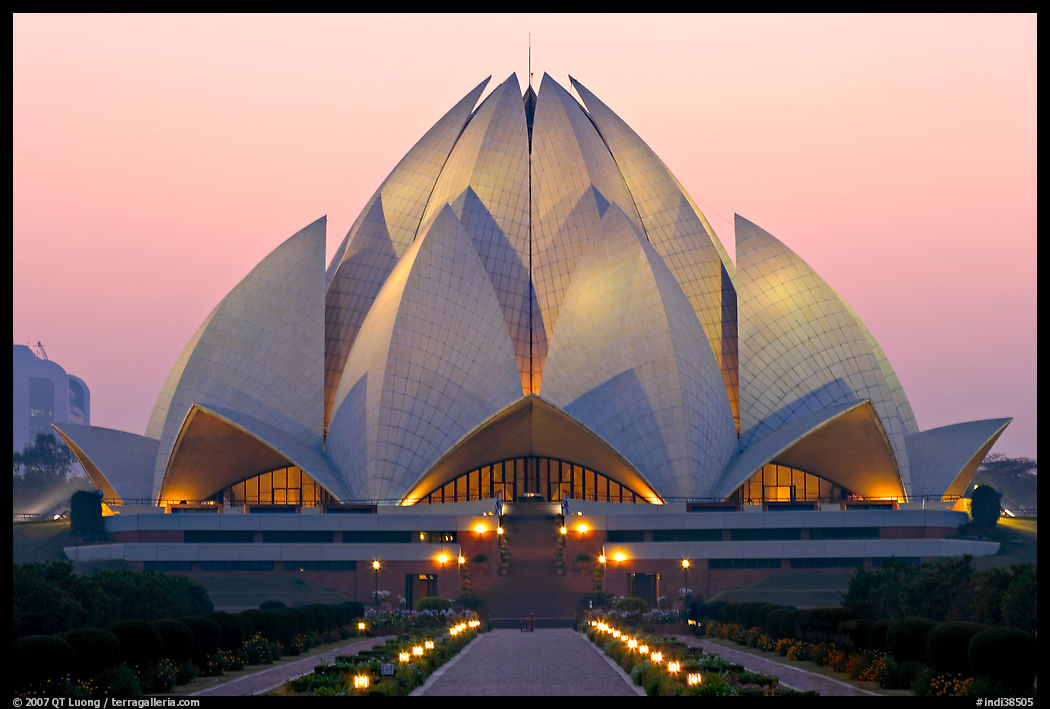 Bahai temple at dusk. New Delhi, India