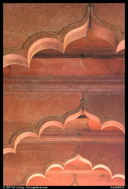 Arches and roof detail, Diwan-i-Am, Red Fort. New Delhi, India