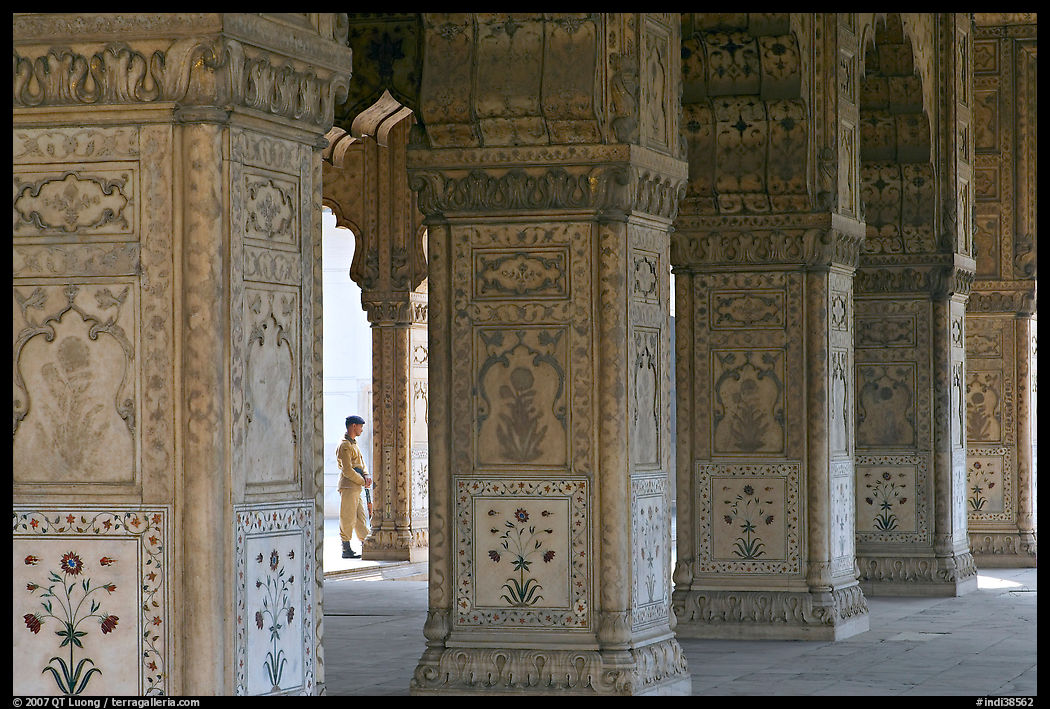 Row Columns and guard, Royal Baths, Red Fort. New Delhi, India