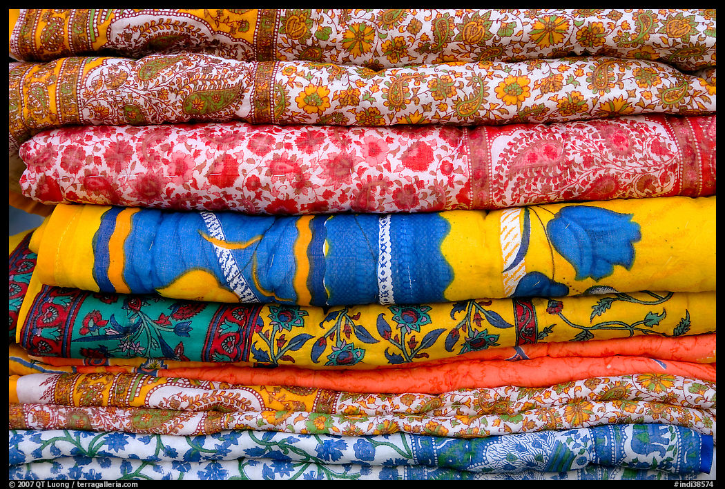 Fabrics for sale, Covered Bazar, Red Fort. New Delhi, India