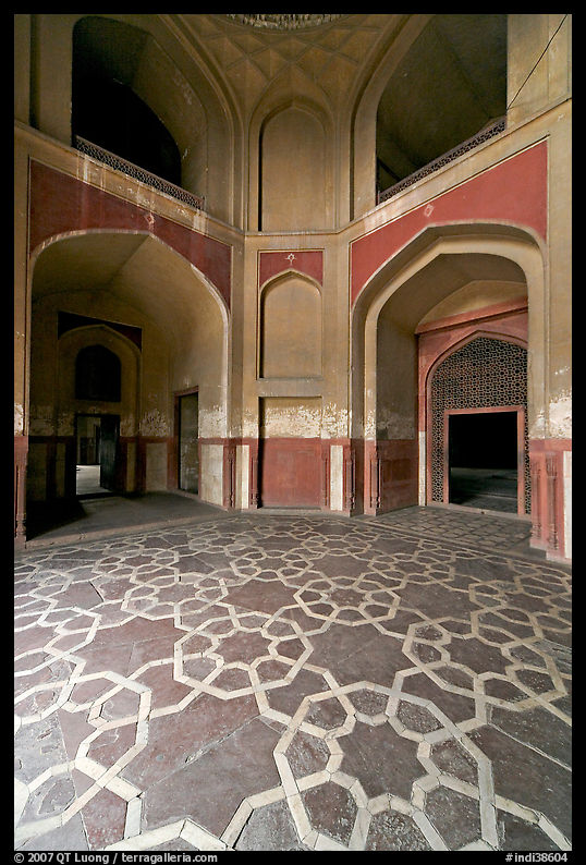 Geometrical patters on the floor of hall, Humayun's tomb. New Delhi, India