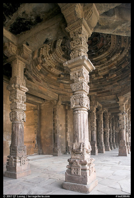 Colums around Quwwat-ul-Islam mosque, Qutb complex. New Delhi, India