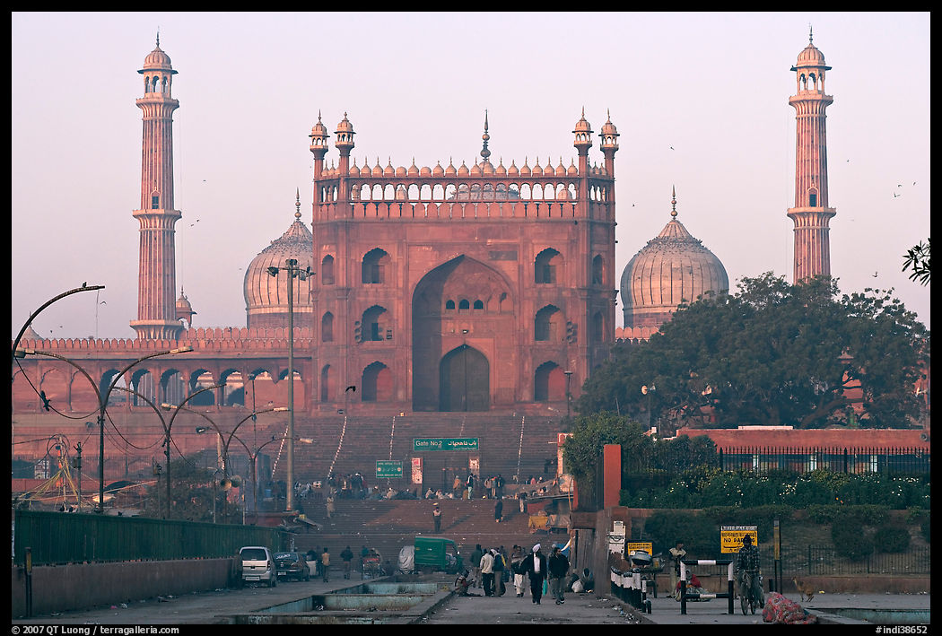 Jama Masjid and East Gate at sunrise. New Delhi, India