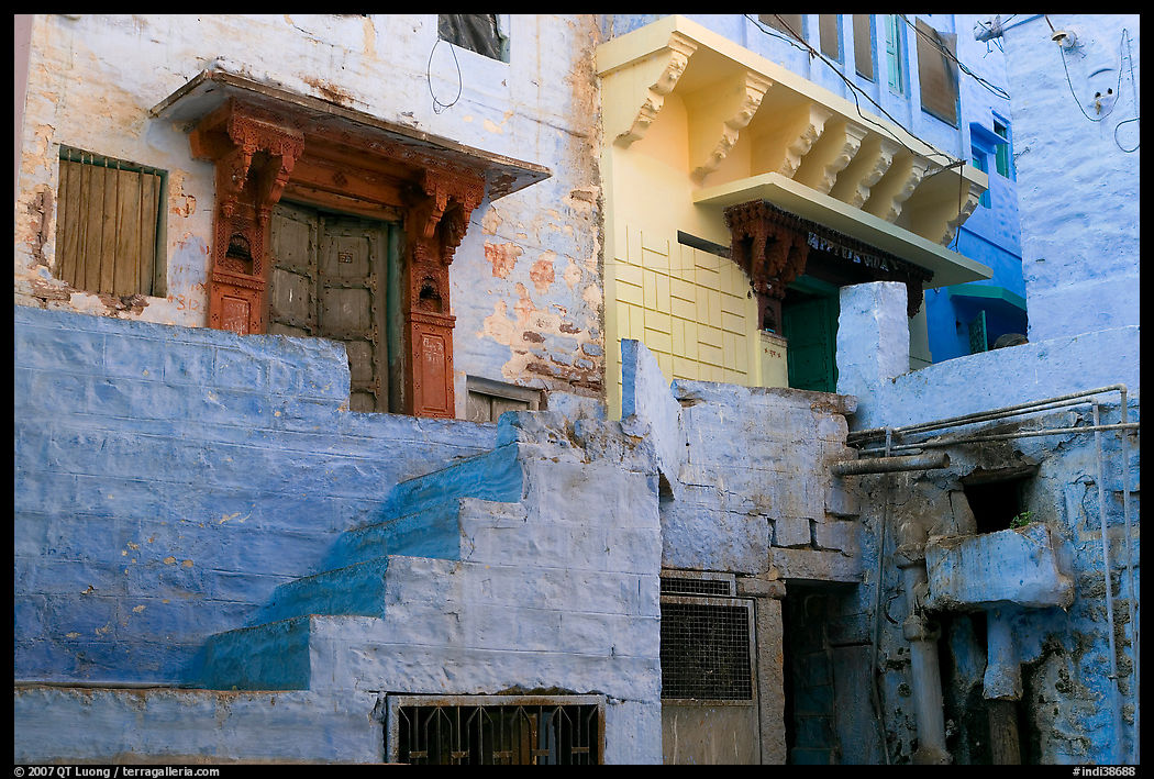 Walls with shades of blue. Jodhpur, Rajasthan, India