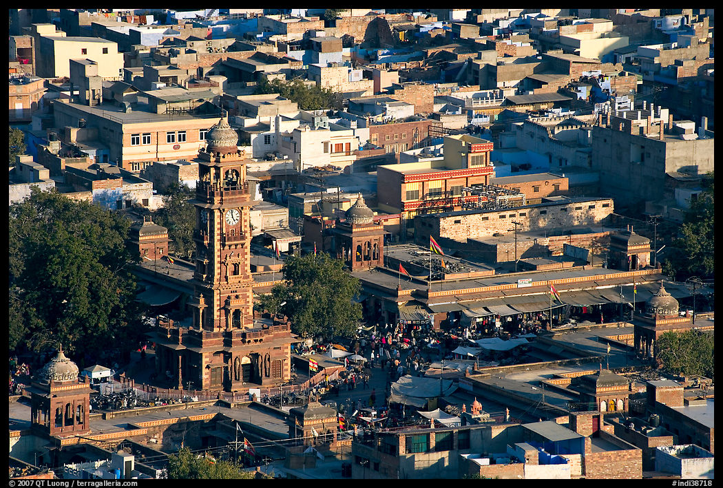 Sardar Market and bell tower seen from above. Jodhpur, Rajasthan, India