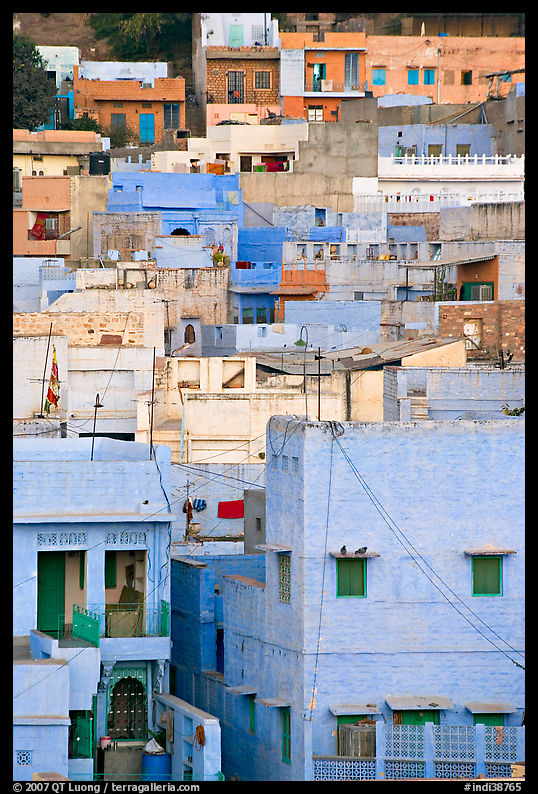 Old town houses with various shades of indigo. Jodhpur, Rajasthan, India