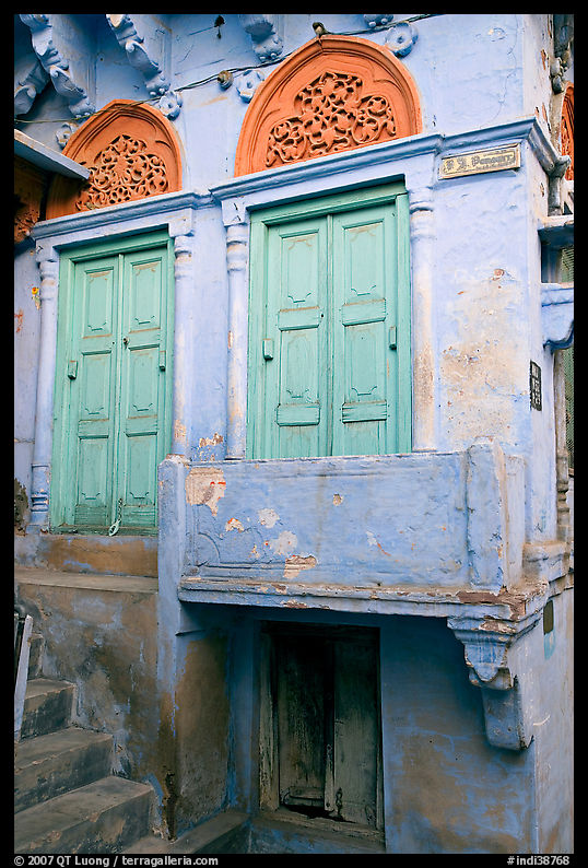 Green doors and blue walls. Jodhpur, Rajasthan, India