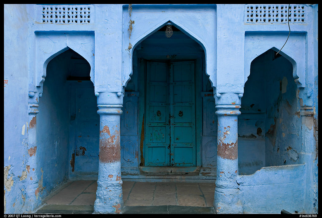 Blue porch of Brahmin house. Jodhpur, Rajasthan, India