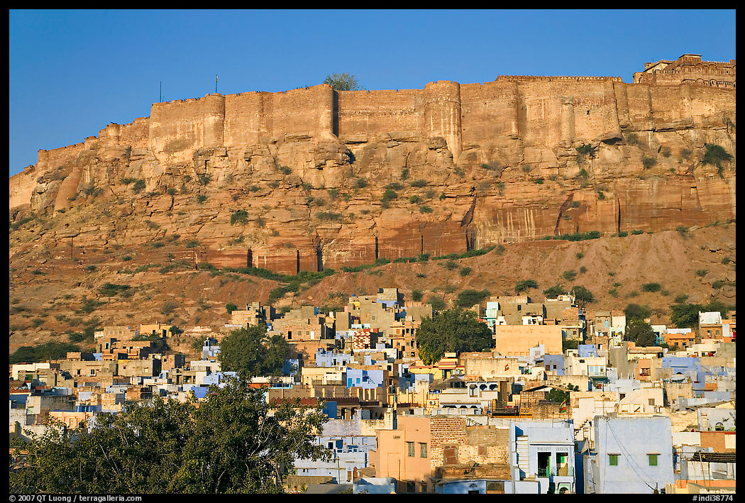 Houses and Mehrangarh Fort, morning. Jodhpur, Rajasthan, India