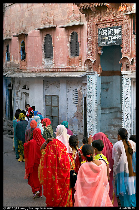 Women walking in a narrow old town street. Jodhpur, Rajasthan, India