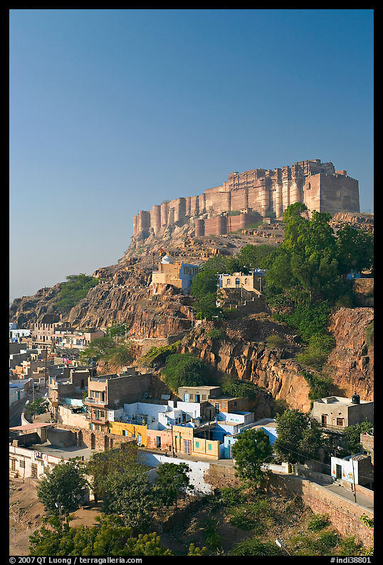 Mehrangarh Fort on top of hill. Jodhpur, Rajasthan, India