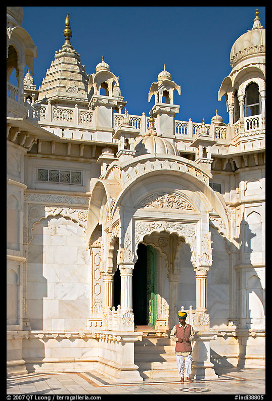 Man with turban standing in front of the entrance of Jaswant Thada. Jodhpur, Rajasthan, India