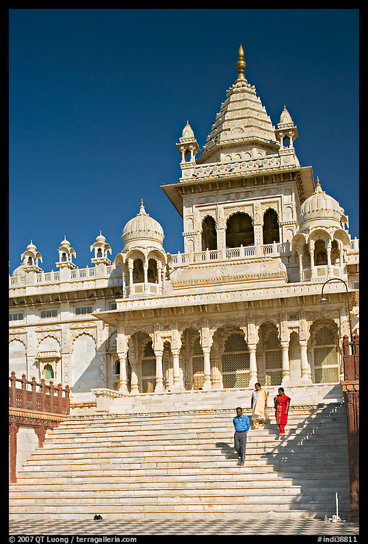 Visitors walking down steps in front of Jaswant Thada. Jodhpur, Rajasthan, India