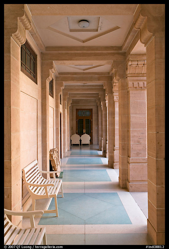 Corridor inside Umaid Bhawan Palace. Jodhpur, Rajasthan, India