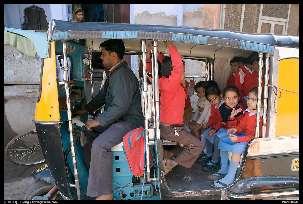 Rickshaw transporting schoolchildren. Jodhpur, Rajasthan, India