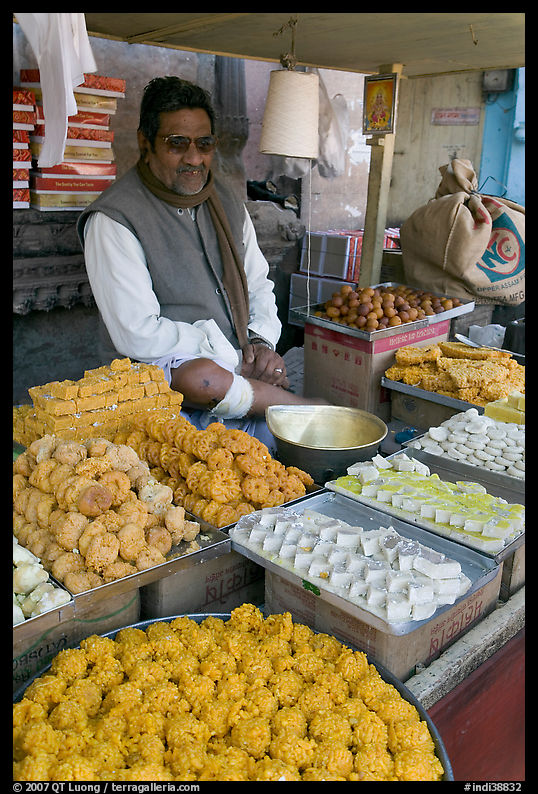 Man selling sweets and pastries. Jodhpur, Rajasthan, India