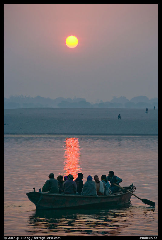 Boat on the Ganges River at sunrise. Varanasi, Uttar Pradesh, India