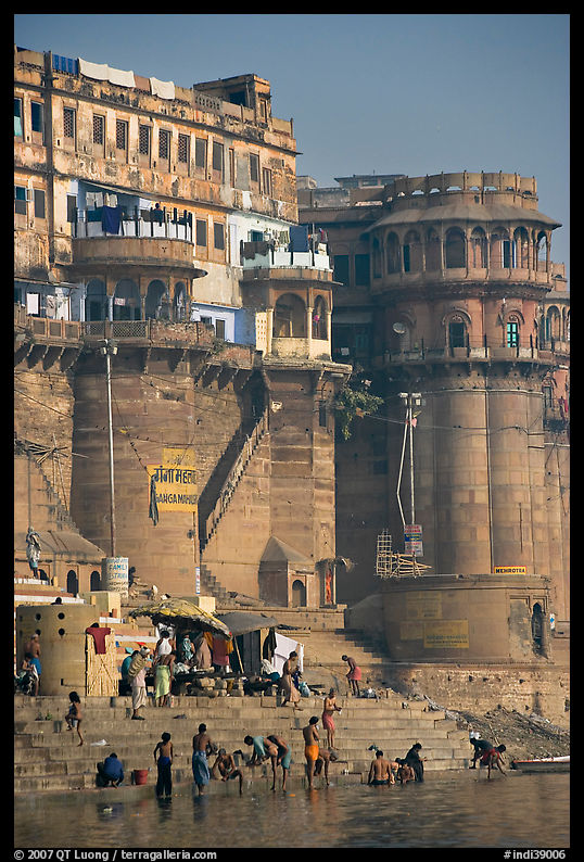 Towers and steps, Ganga Mahal Ghat. Varanasi, Uttar Pradesh, India