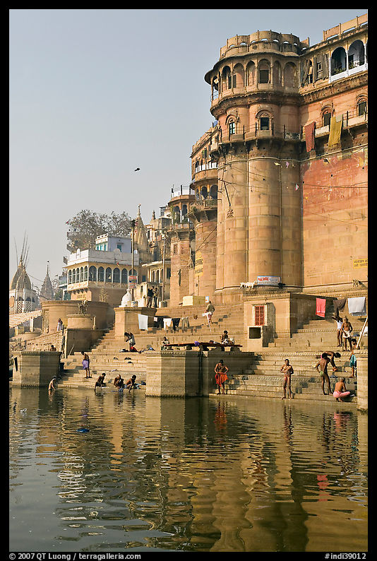 Castle-like towers and steps, Ganga Mahal Ghat. Varanasi, Uttar Pradesh, India