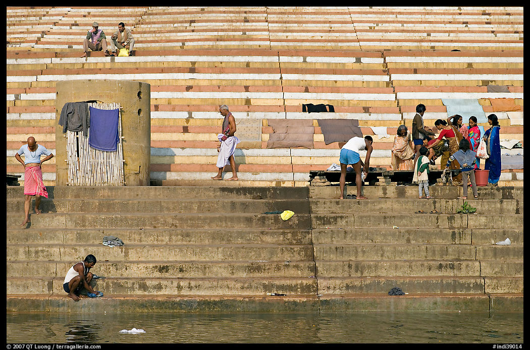Steps leading to river at Scindhia Ghat. Varanasi, Uttar Pradesh, India